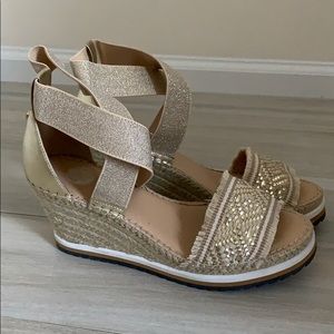 Tommy H brand new wedges gold and champagne